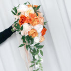 White orange artificial bridal wedding bouquet vintage floral for bride bridesmaid