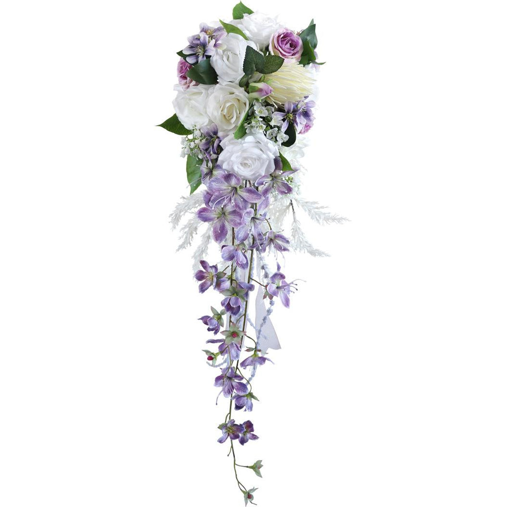 White purple artificial bridal wedding bouquet vintage floral for bride bridesmaid