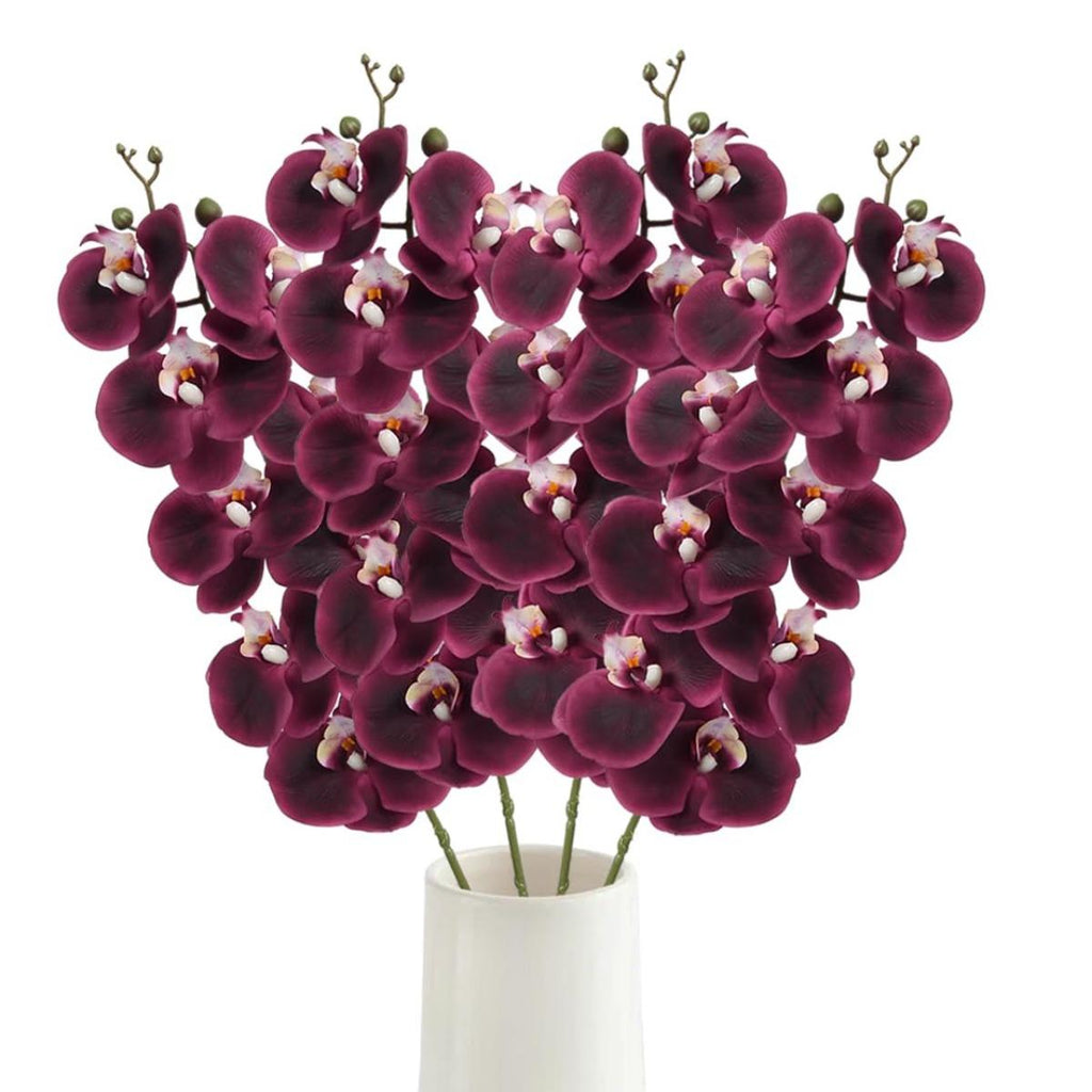 Wine red artificial phalaenopsis orchid 4pcs 37.4in real touch stems for home decor