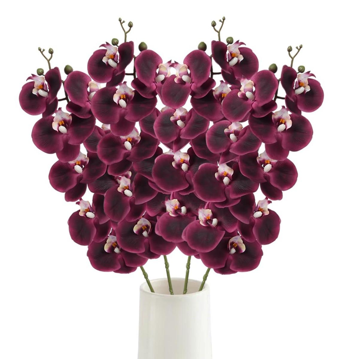 Wine red artificial phalaenopsis orchid 4pcs 37.4in real touch stems for home decor