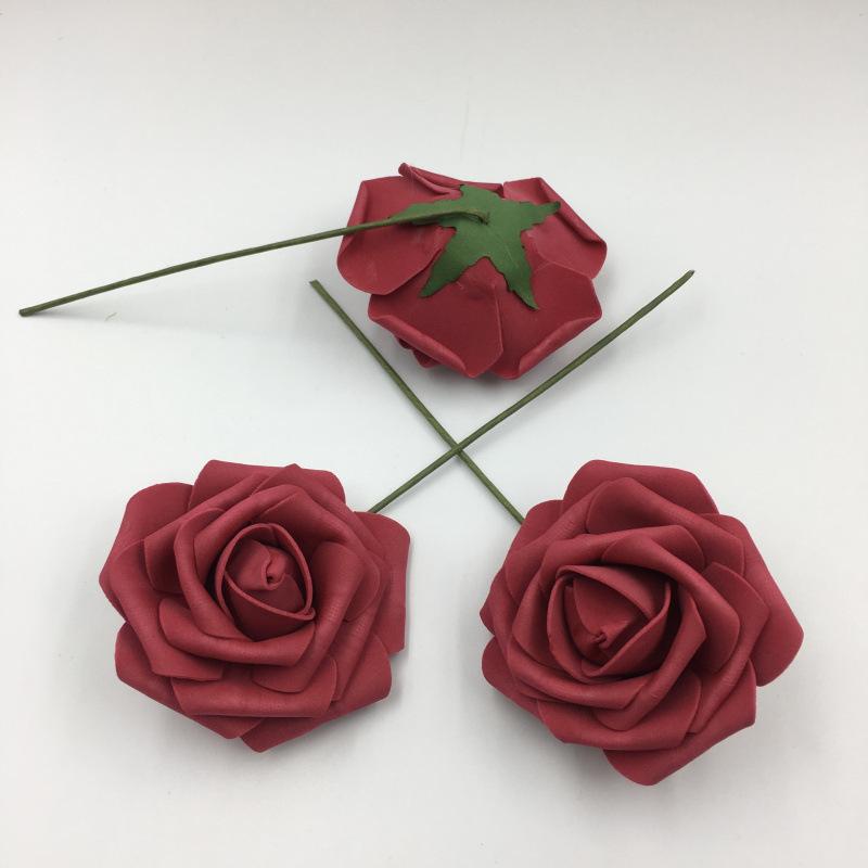 Wine red PE foam artificial roses 50pcs 8cm for DIY wedding centerpiece party floral arrangement