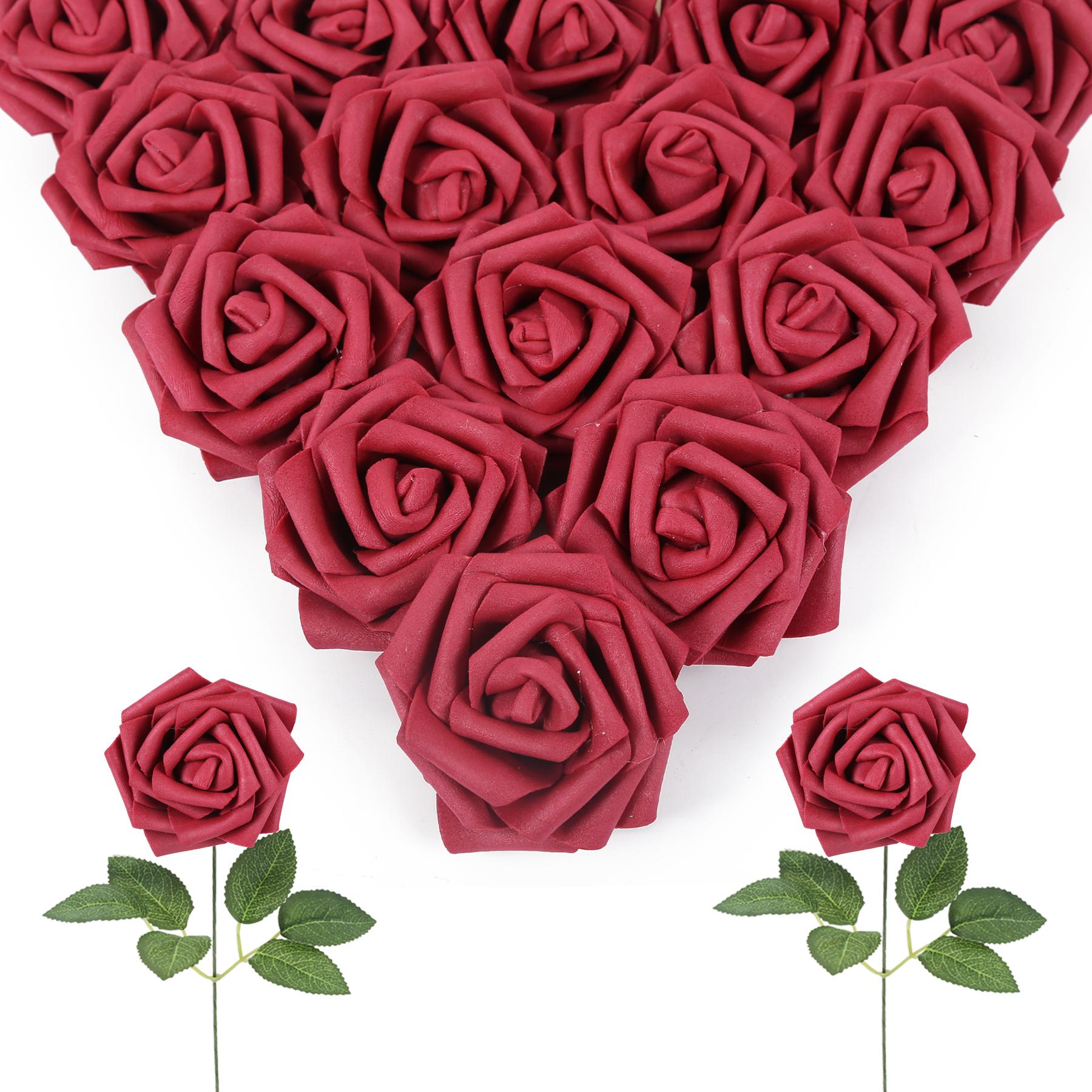 Wine red foam fake roses 30pcs for DIY wedding baby shower centerpiece party decor