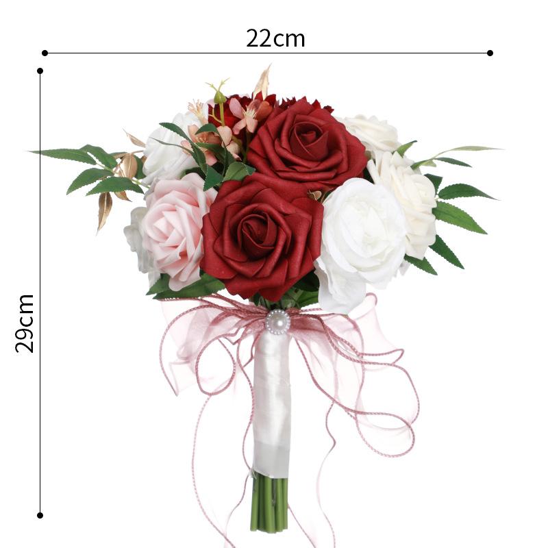 Wine red handmade bridal wedding bouquet artificial flowers for ceremony church decoration