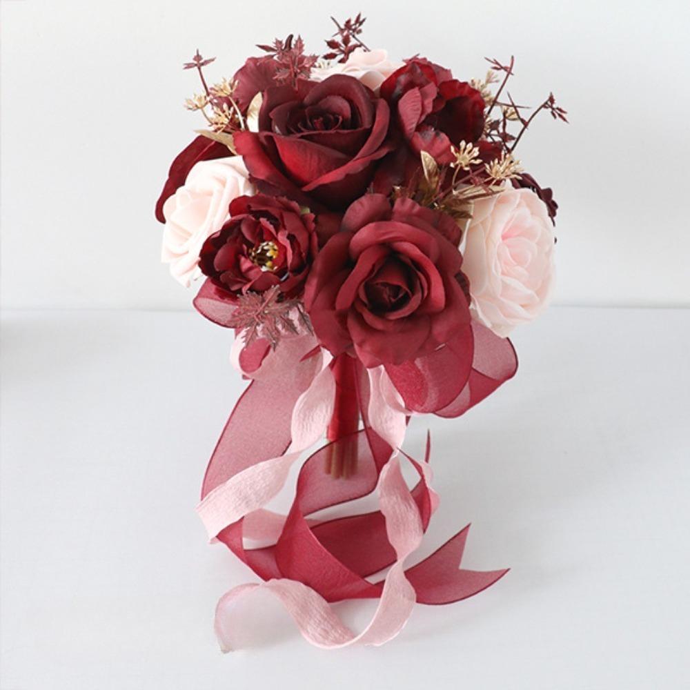 Wine red artificial toss rose bouquet for wedding ceremony church decoration Valentine's Day