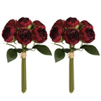 Wine Red Peony Flowers 2 Bouquets With Stems for modern wedding decor by IPOPU