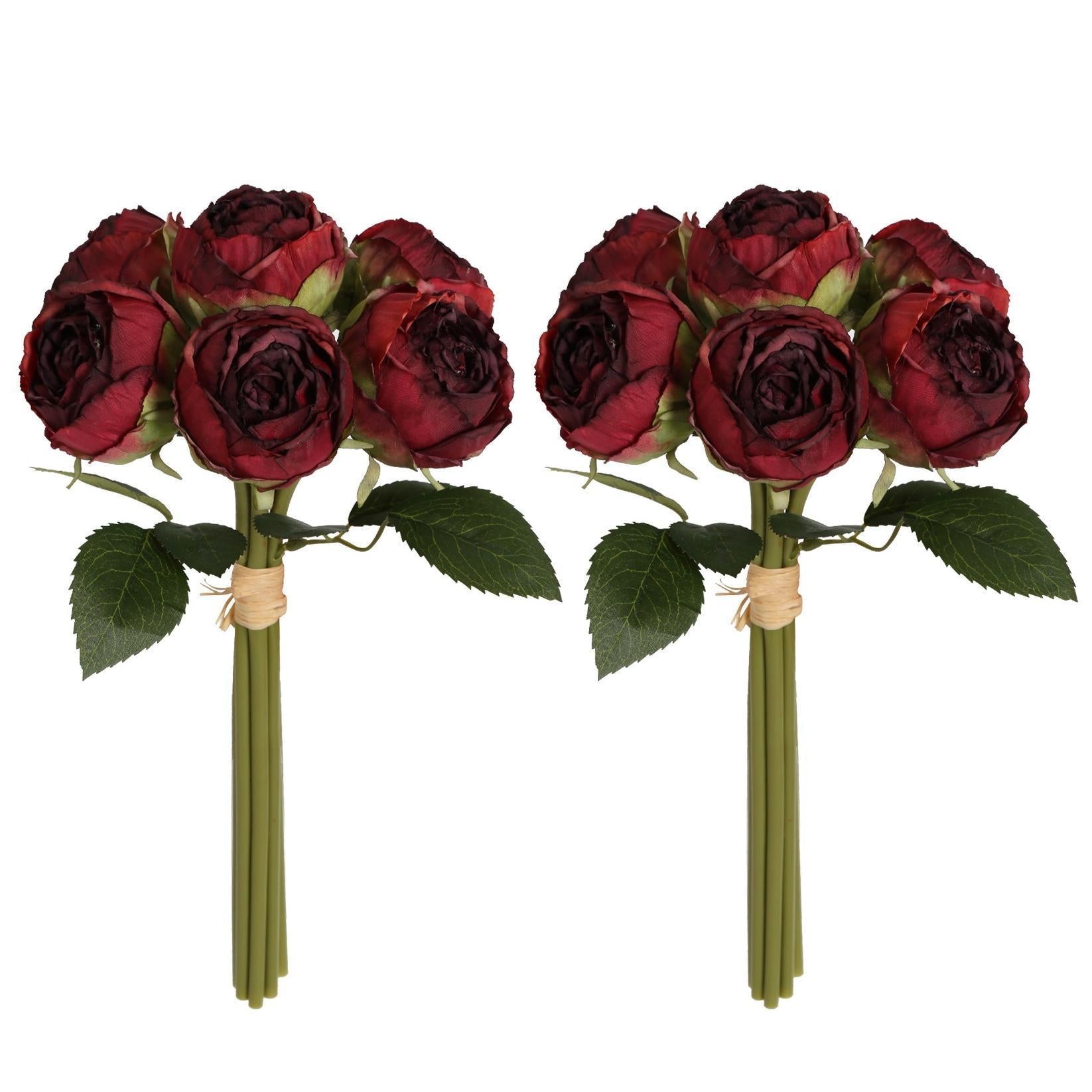 Wine red silk artificial peony flowers 2 bouquets with stems for home wedding vintage decor