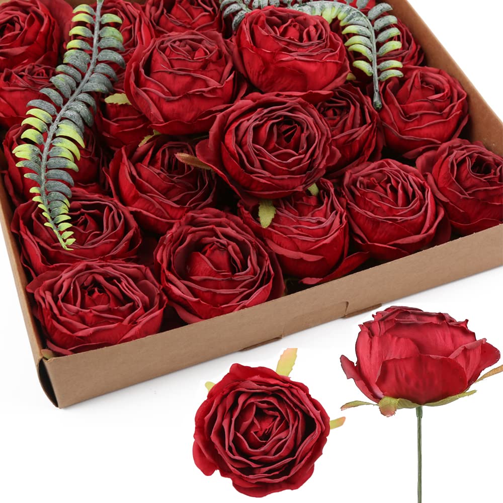 Wine red artificial rose heads 20pcs bulk for wedding centerpiece home decor DIY crafts