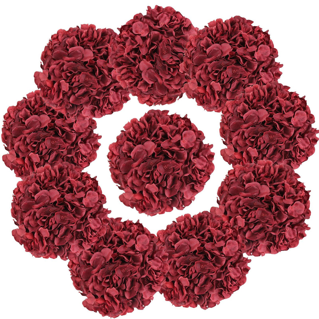 Wine red artificial hydrangea flower heads 10pcs for wedding centerpiece party decor