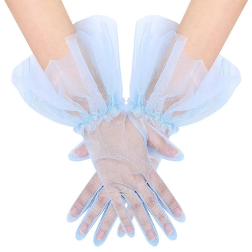 Black Women's Ruffled Tulle Short Gloves for tea party wedding by IPOPU