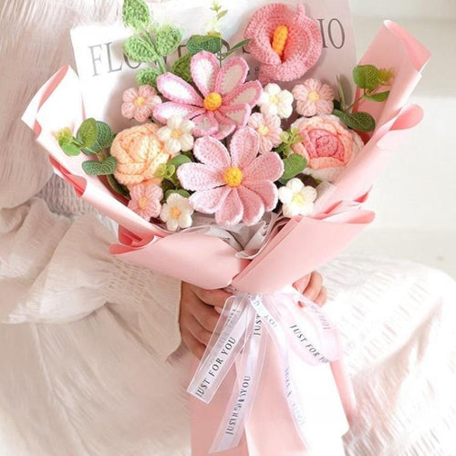 Pink Wrapped Crochet Sunflower Lily Bouquet for graduation mother's by IPOPU
