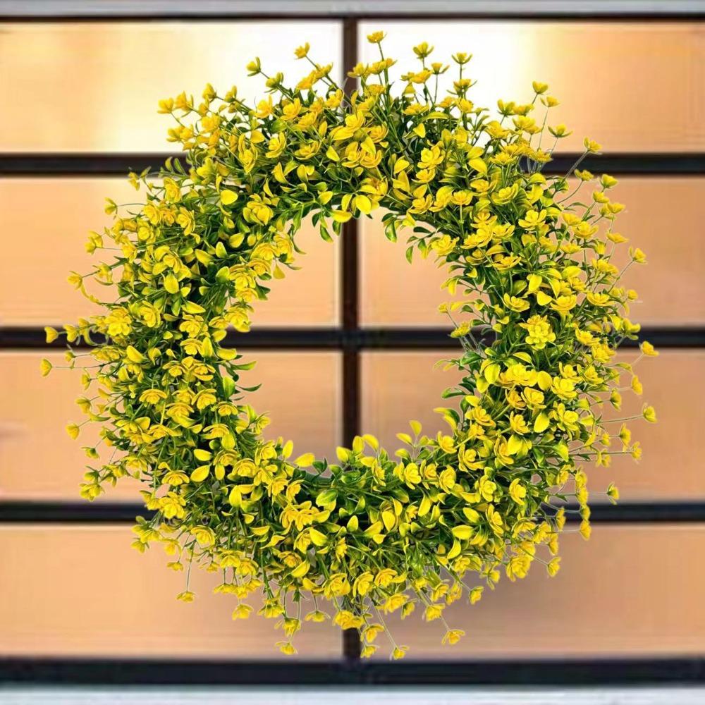 Yellow wildflower artificial wreath for front door indoor outdoor wall decor