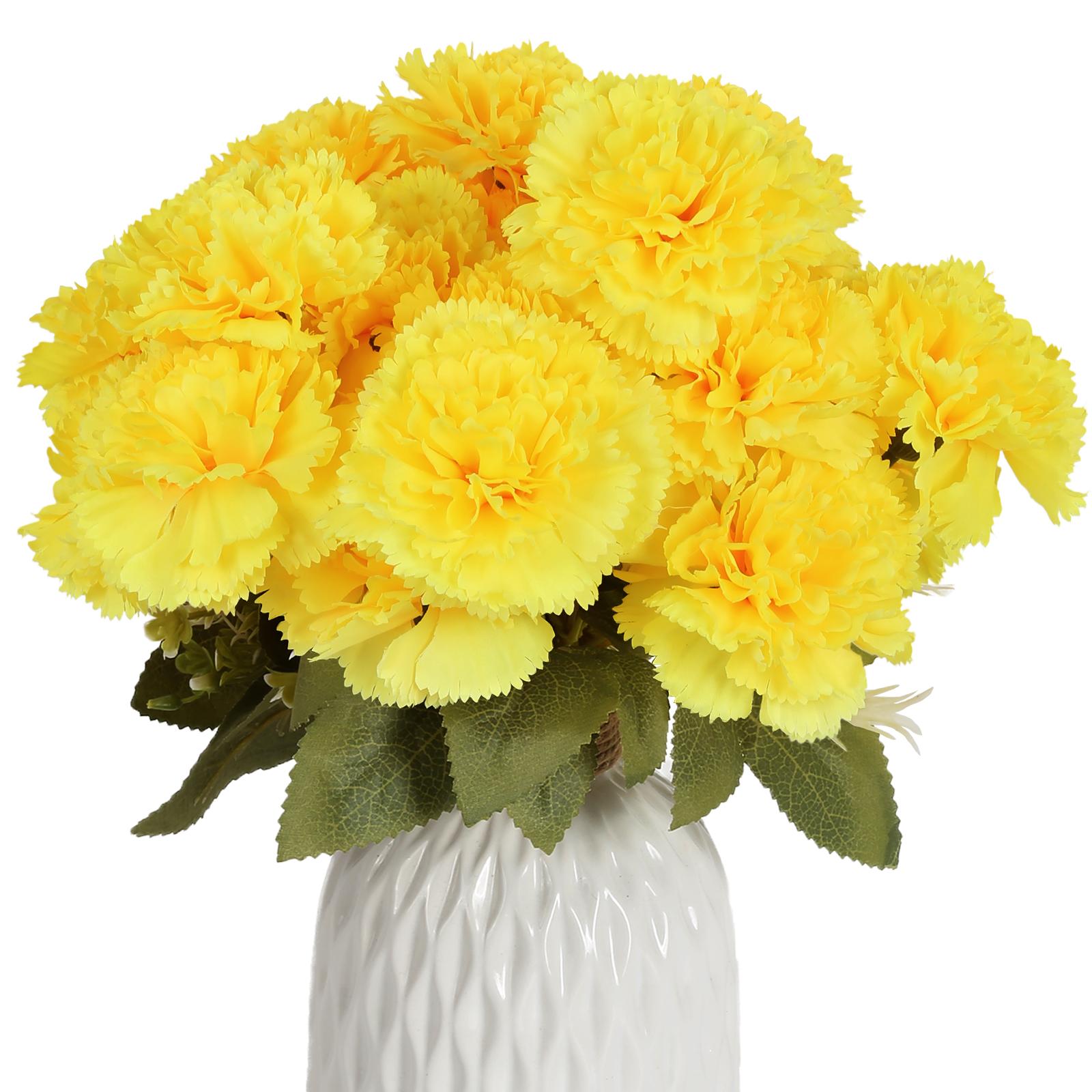 Yellow 21-head artificial carnation stems for DIY wedding bouquet table centerpiece home party decor