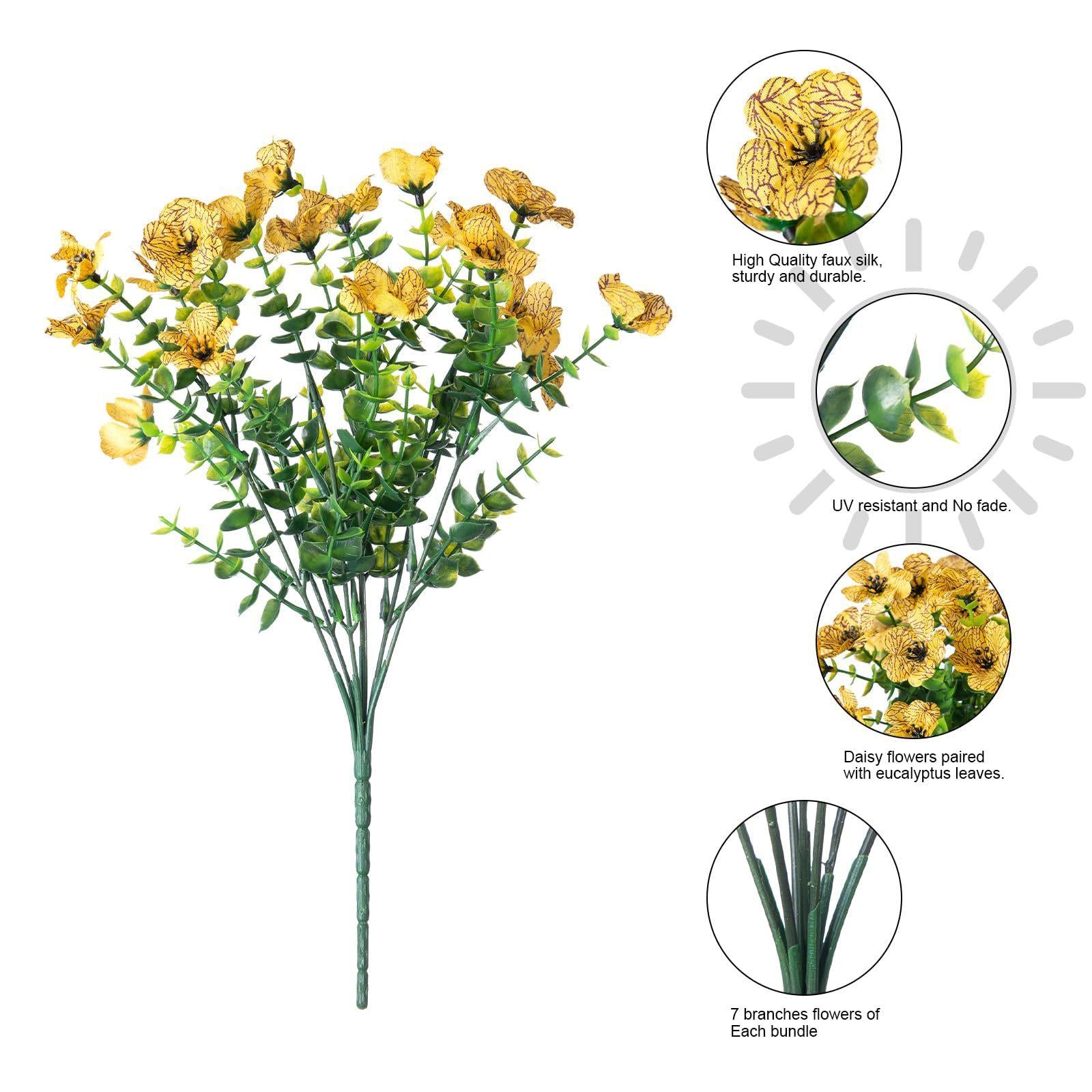 Yellow UV resistant artificial flower bouquet set of 6 for home garden and outdoor decor
