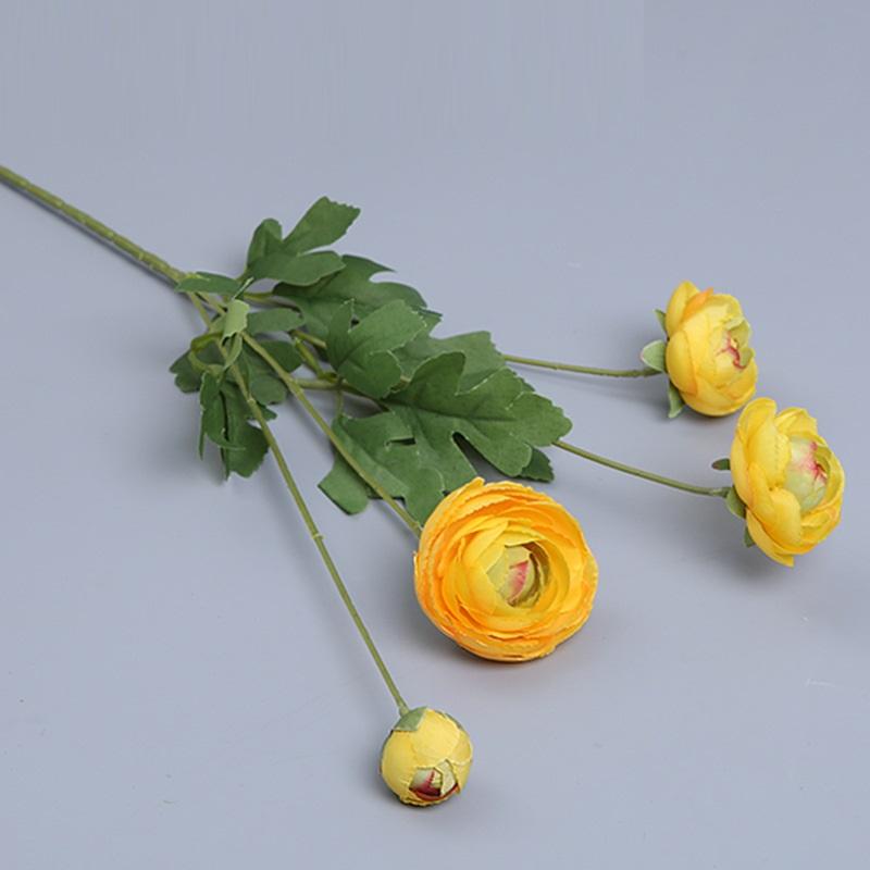 Yellow artificial ranunculus flowers set of 4 for home floral arrangement
