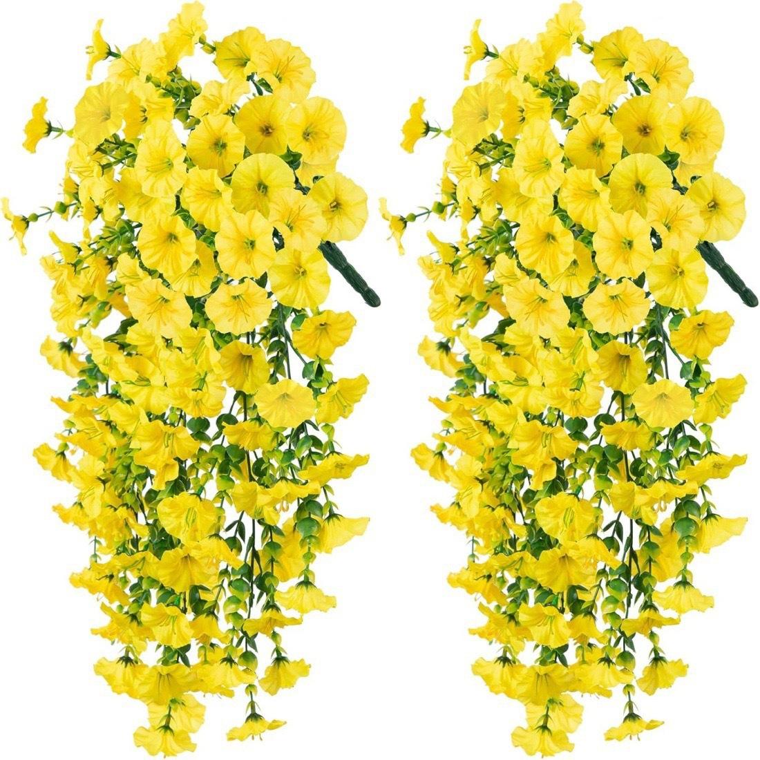 Yellow faux eucalyptus and morning glory wall hanging set of 4 for home garden and porch decor

