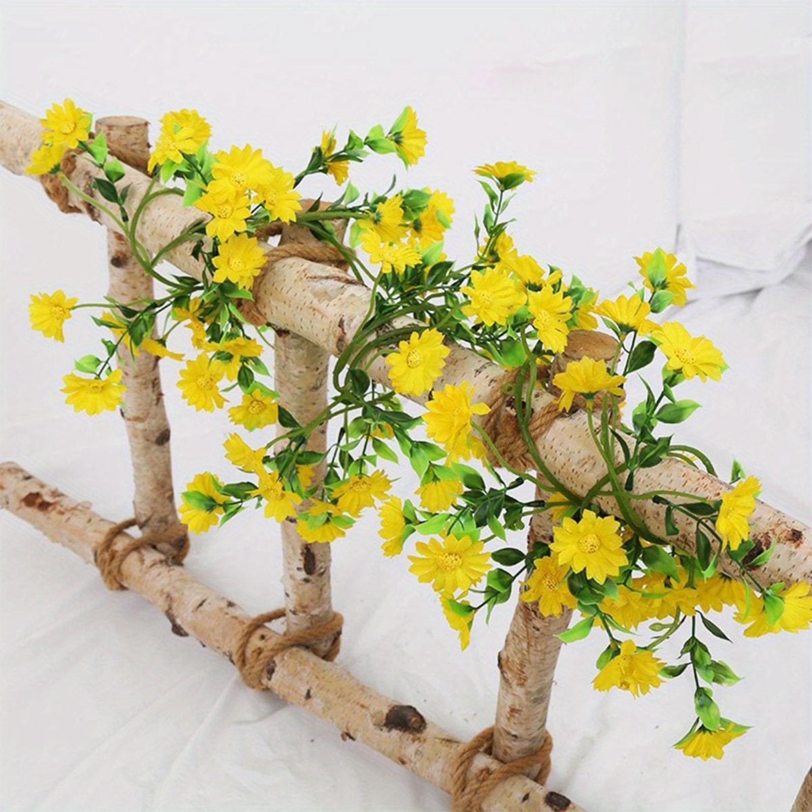 2 Pcs 6.9ft Flower Garland Artificial Daisy Flowers Vine Hanging Vines Flowers Spring Flower Vine Green Leaves Wall Party Wedding Arch Floral Indoor Outdoor Deco