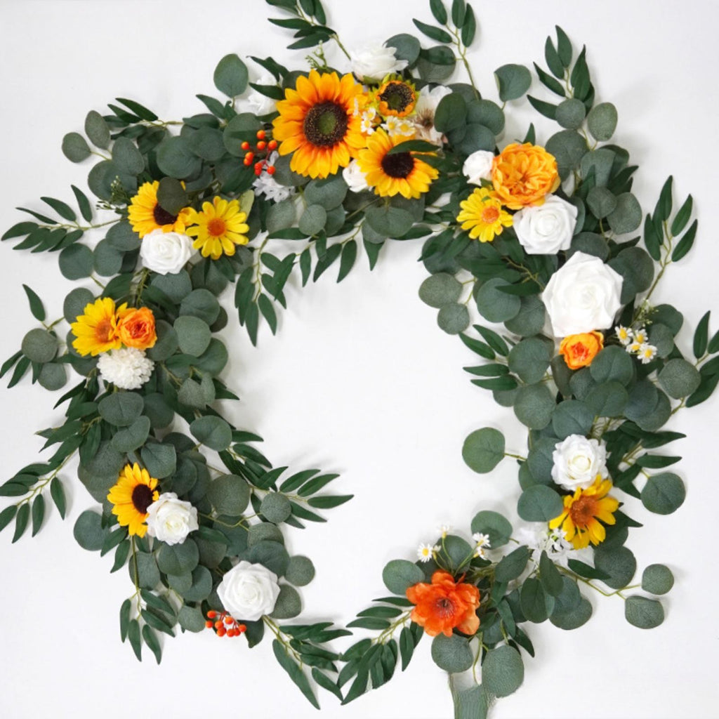 Yellow artificial eucalyptus rose garland 5.9ft wedding table runner backdrop decor