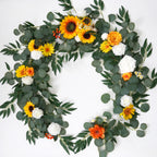Yellow artificial eucalyptus rose garland 5.9ft wedding table runner backdrop decor