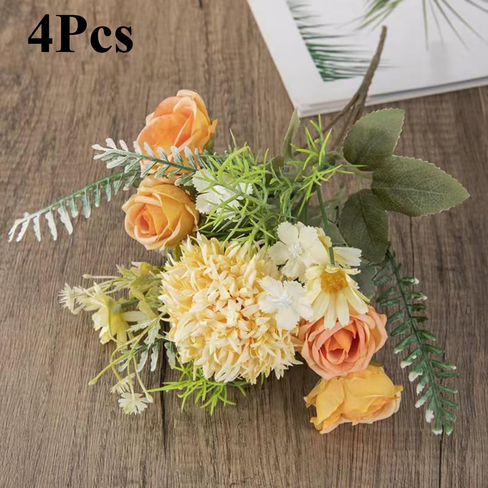 Yellow artificial dandelion bouquet set of 4 for home decor and DIY arrangement
