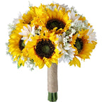 Yellow artificial sunflower wedding bouquet for bride and bridesmaid church ceremony and home decoration
