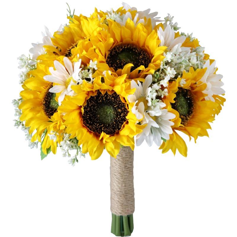 Yellow artificial sunflower wedding bouquet for bride and bridesmaid church ceremony and home decoration
