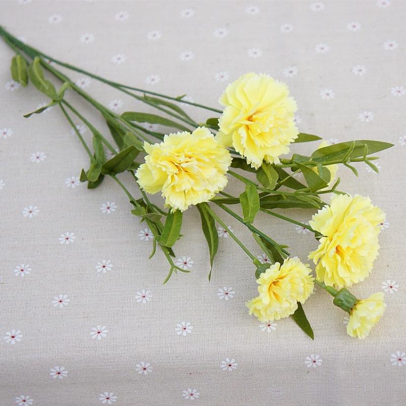 Yellow artificial carnation flowers with stems 2pcs for wedding home table centerpiece decor