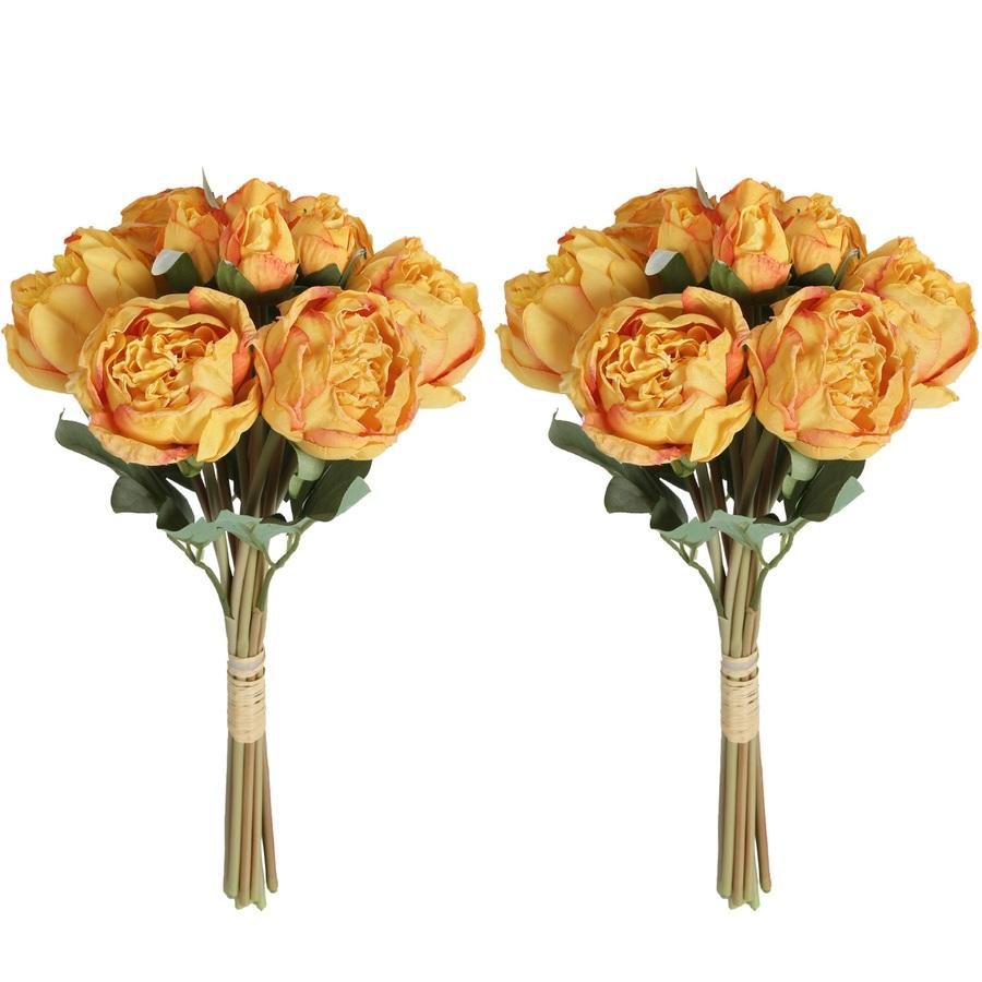 Yellow artificial peony silk flowers 2 bouquets 10 heads with stems for wedding decoration arrangement