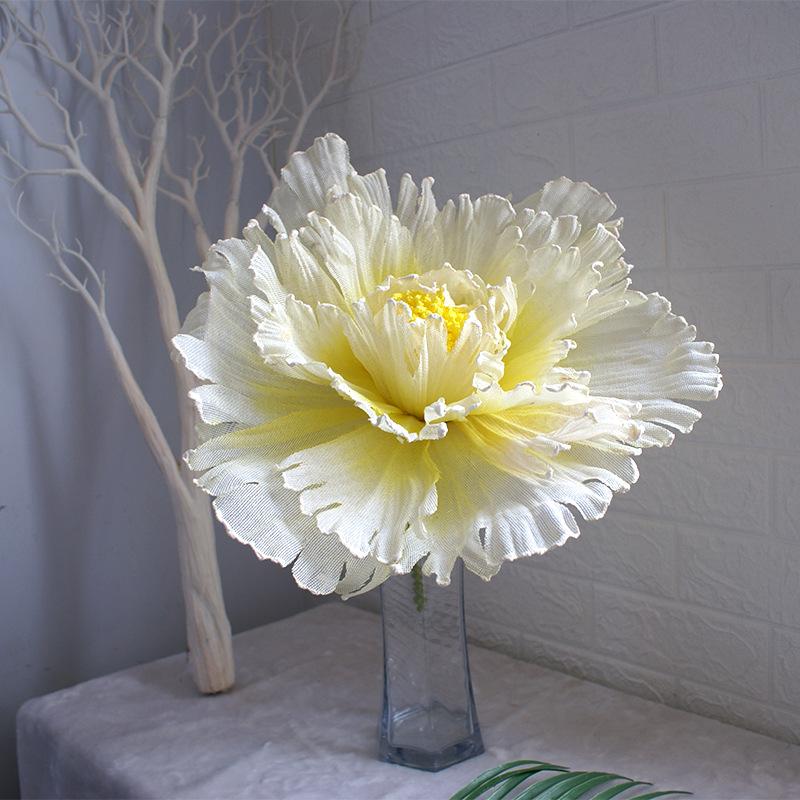 Yellow large artificial chiffon peony flower for wedding and party decoration