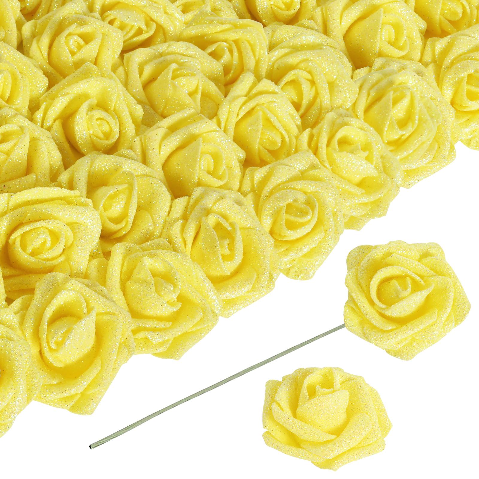 Yellow glitter foam roses 30pcs 3.15in artificial flowers for wedding DIY garland decor