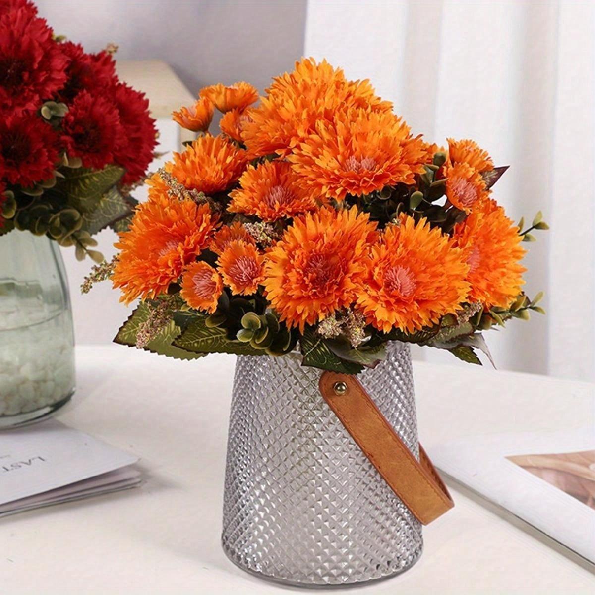 Yellow vintage artificial sunflowers set of 3 for wedding and home decoration