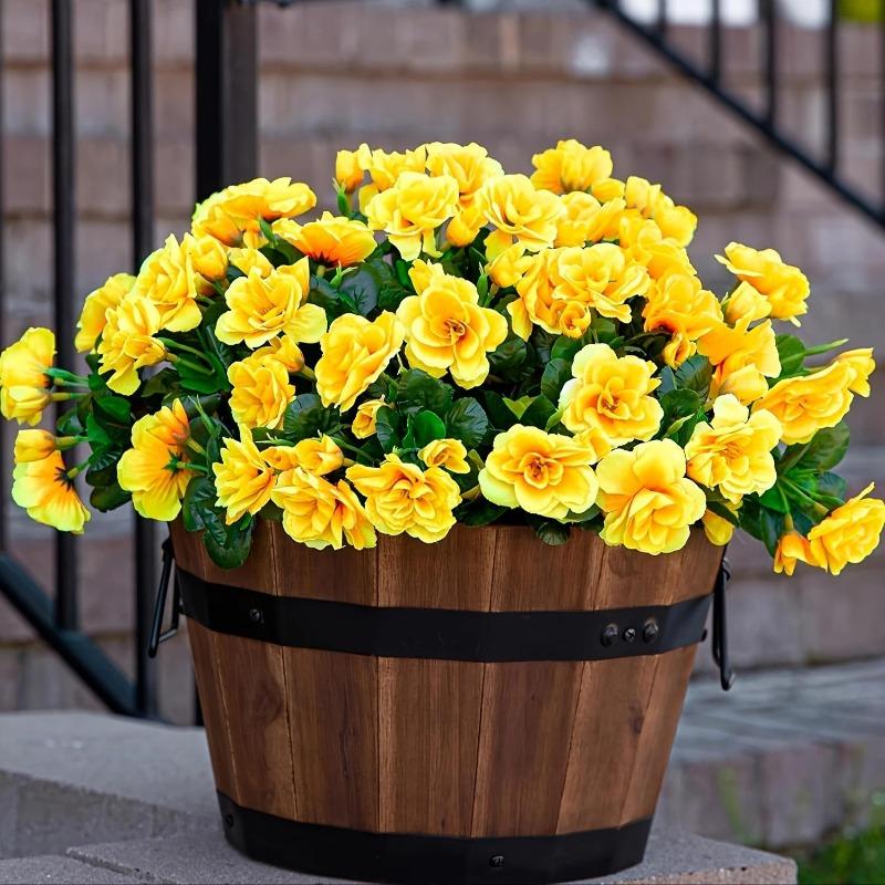 Yellow artificial camellia plants set of 6 weather resistant for porch patio and garden display
