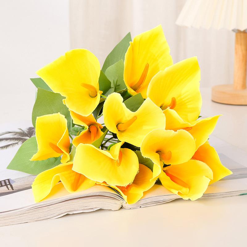 Yellow artificial calla lily bouquet set of 3 for table and bedroom decor