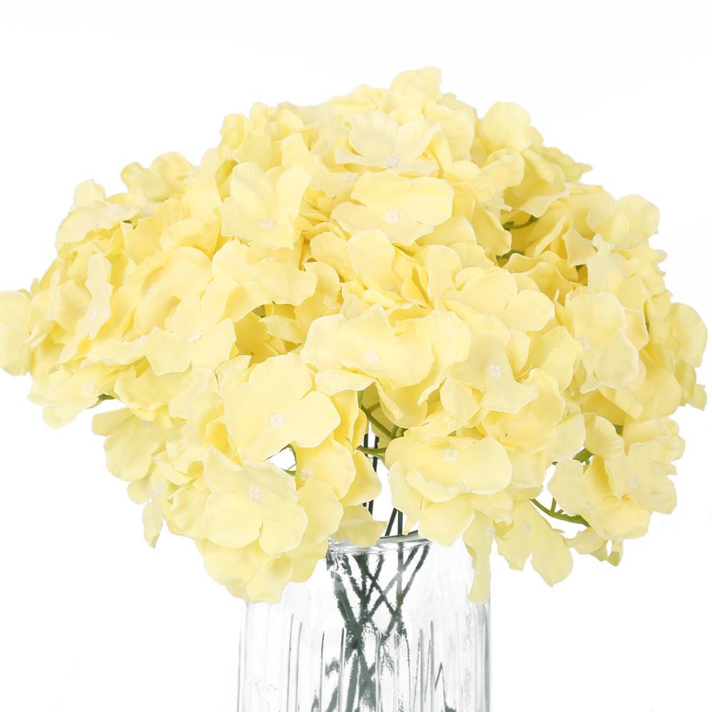 Yellow real touch faux hydrangea flowers 10pcs with stems for wedding home party decor