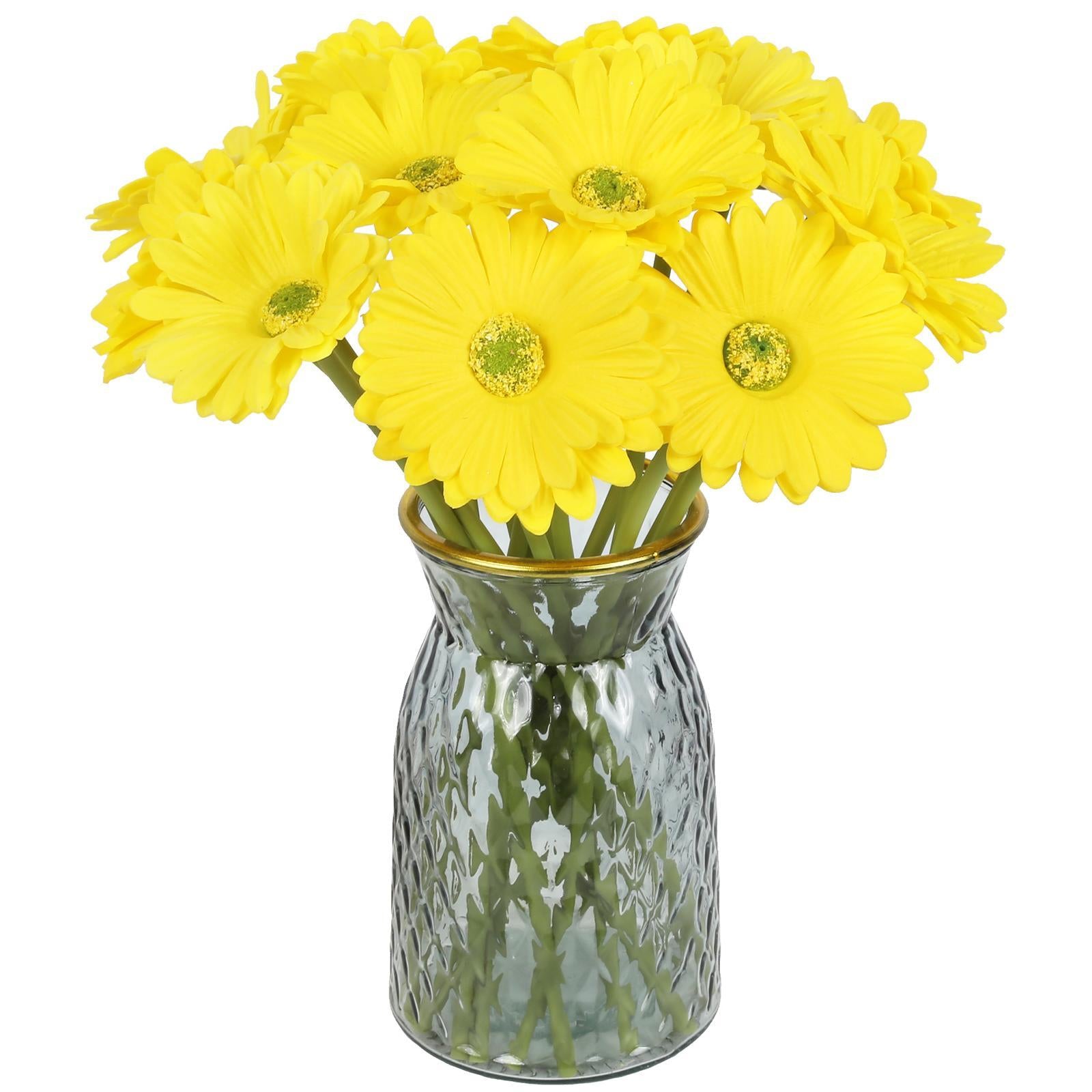 Yellow gerbera daisy artificial flowers 20pcs with stems for home and office decor
