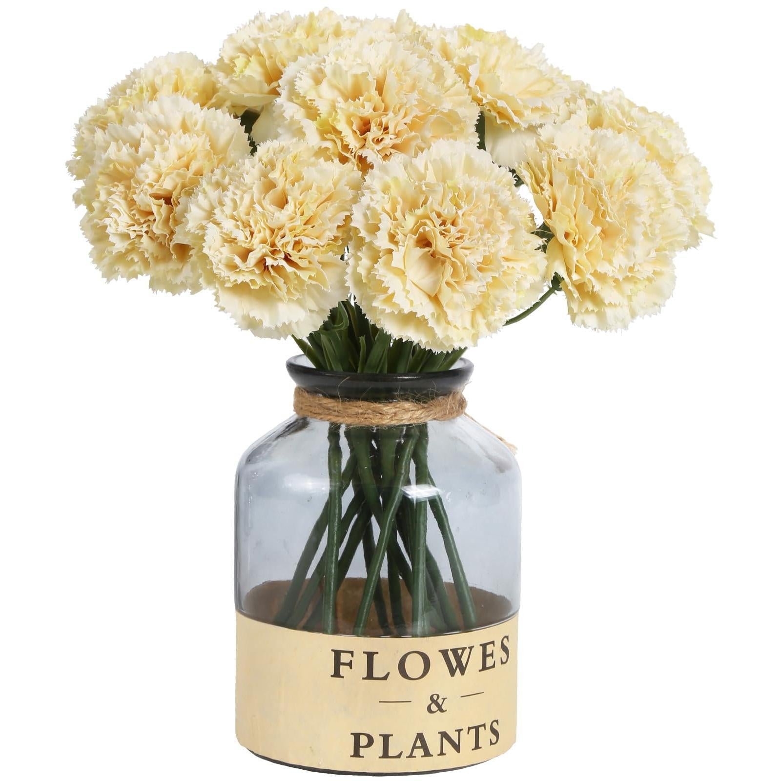 Yellow artificial carnation flowers 15pcs with stems for wedding bouquet home decor party centerpiece