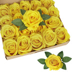 Yellow artificial rose leaves 20pcs with stems for DIY wedding bouquet wreath garland decor