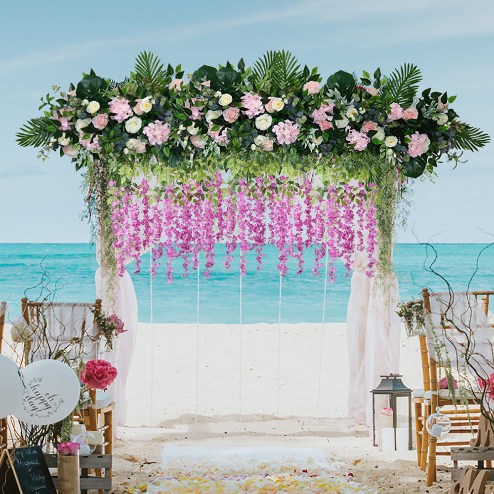 12pcs Artificial Wisteria Flowers Purple Dense Artificial Fake Wisteria Vine Ratta Hanging Garland Silk Flowers String Home Party Wedding Decor