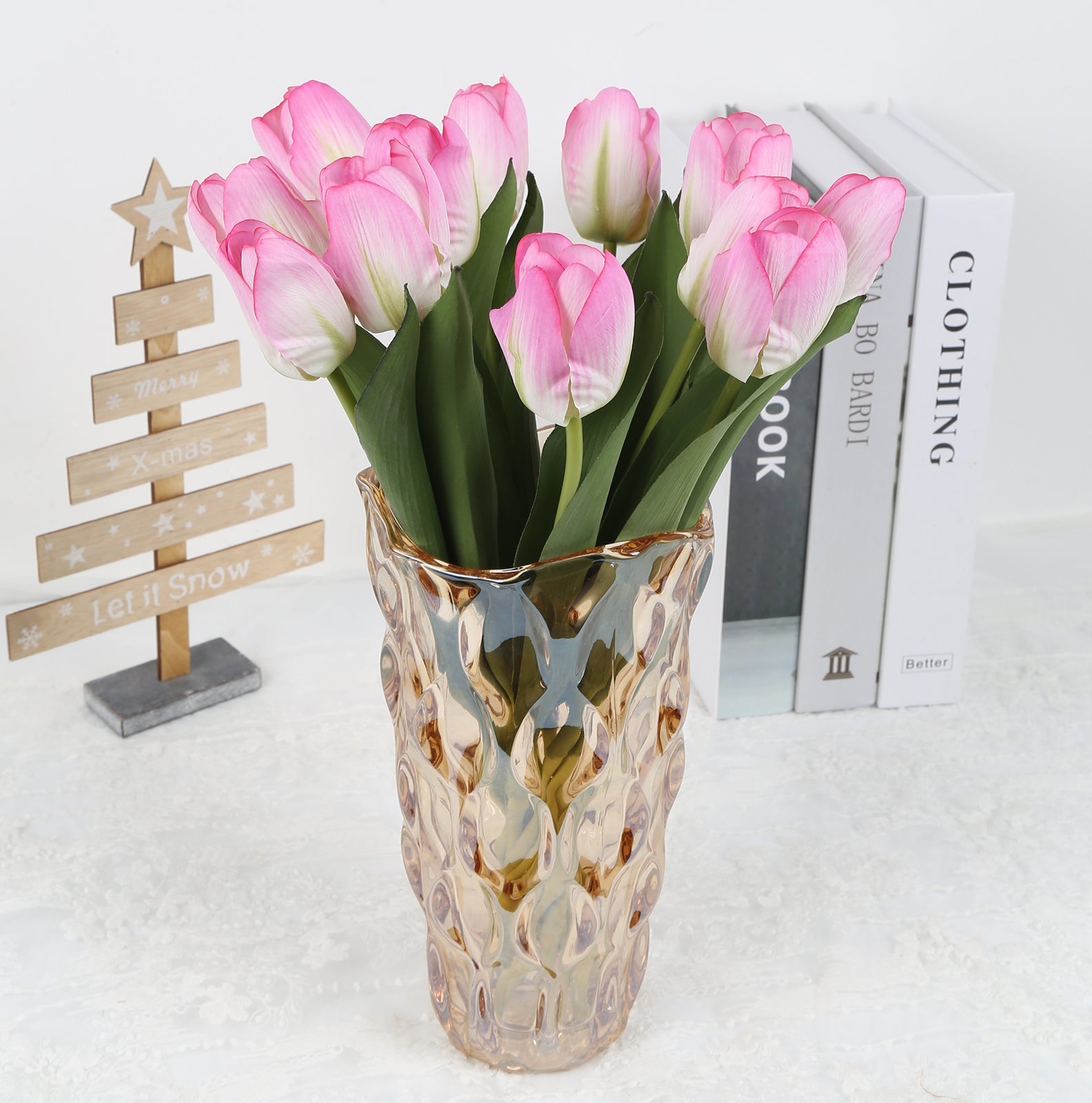 24 pieces of artificial tulips are used for decorating fake tulips, flower arrangement, artificial tulip decoration, dining table, home decoration, baby shower center decoration
