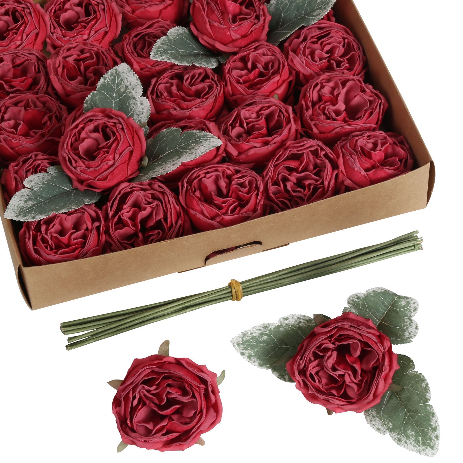 25PCS Roses Artificial Flowers 2.16in Fake Peonies Vintage Dried Flowers