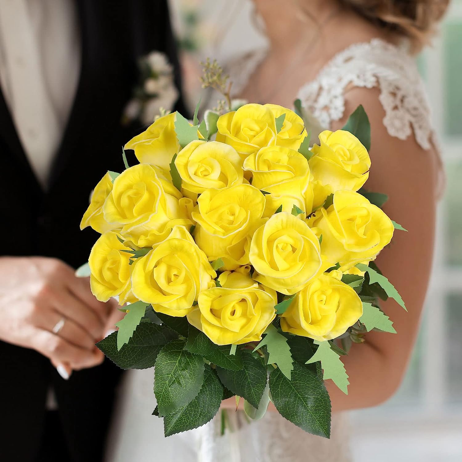 12PCS  Roses Artificial  Flowers Bouquet Real Touch Roses Silk Flowers