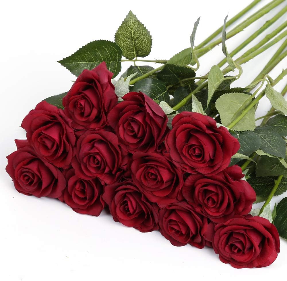 12PCS  Roses Artificial  Flowers Bouquet Real Touch Roses Silk Flowers