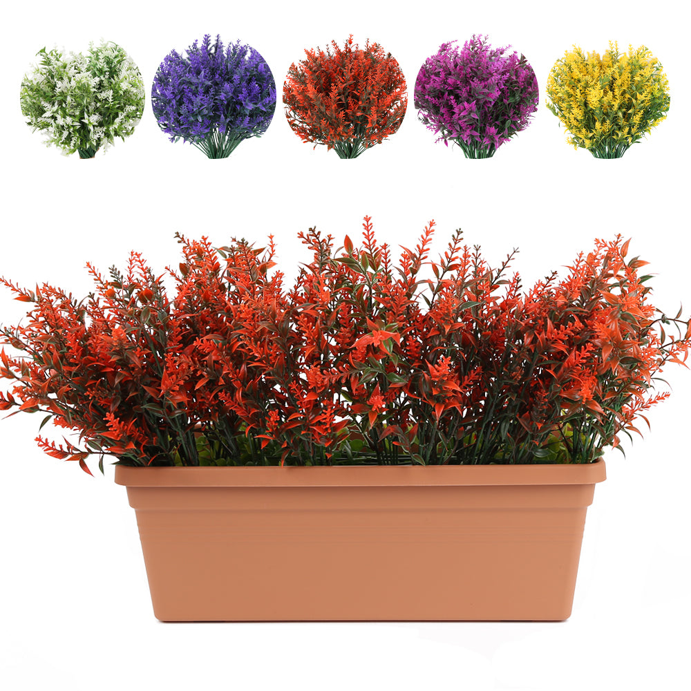 10 Bundles Plastic UV Resistant Artificial Shrubs Bushes Outdoor Artificial Flowers Lavender for Indoor Outside Hanging Planter Home Garden Decorating