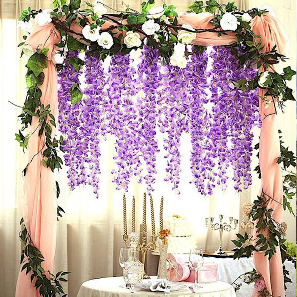 6 /12Pack 3.6 Feet/Pcs Silk Artificial Fake Wisteria Vine Ratta Hanging Garland for Home Party Garden Wedding Decor