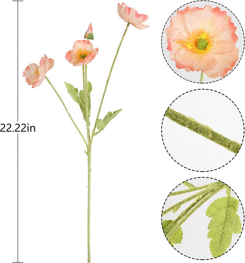 10Pcs Artificial Poppy Silk Flowers for Home Decor, Pink Poppy Flowers Artificial Faux Poppy Flower Stems Silk Flowers for Home Decor Bouquet Wedding Party Table Centerpiece Arrangement(Pink)