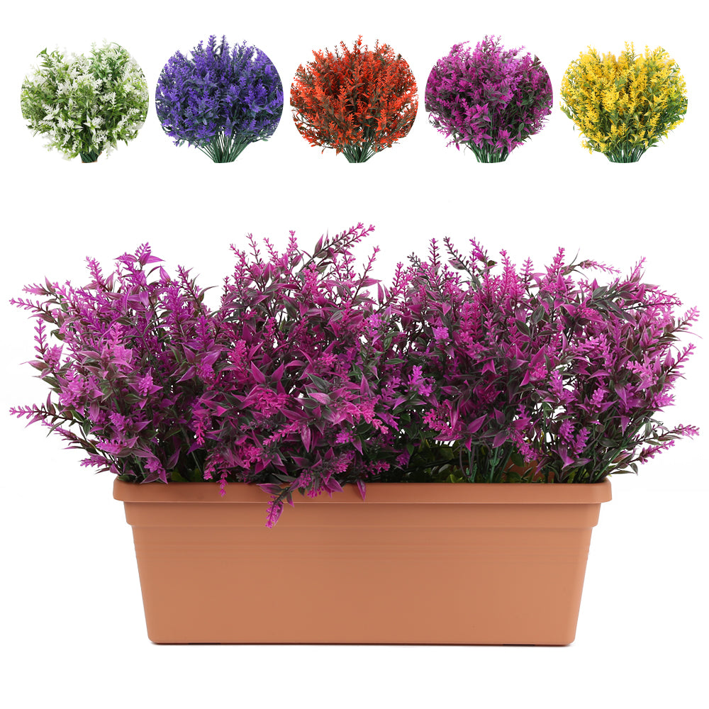 10 Bundles Plastic UV Resistant Artificial Shrubs Bushes Outdoor Artificial Flowers Lavender for Indoor Outside Hanging Planter Home Garden Decorating