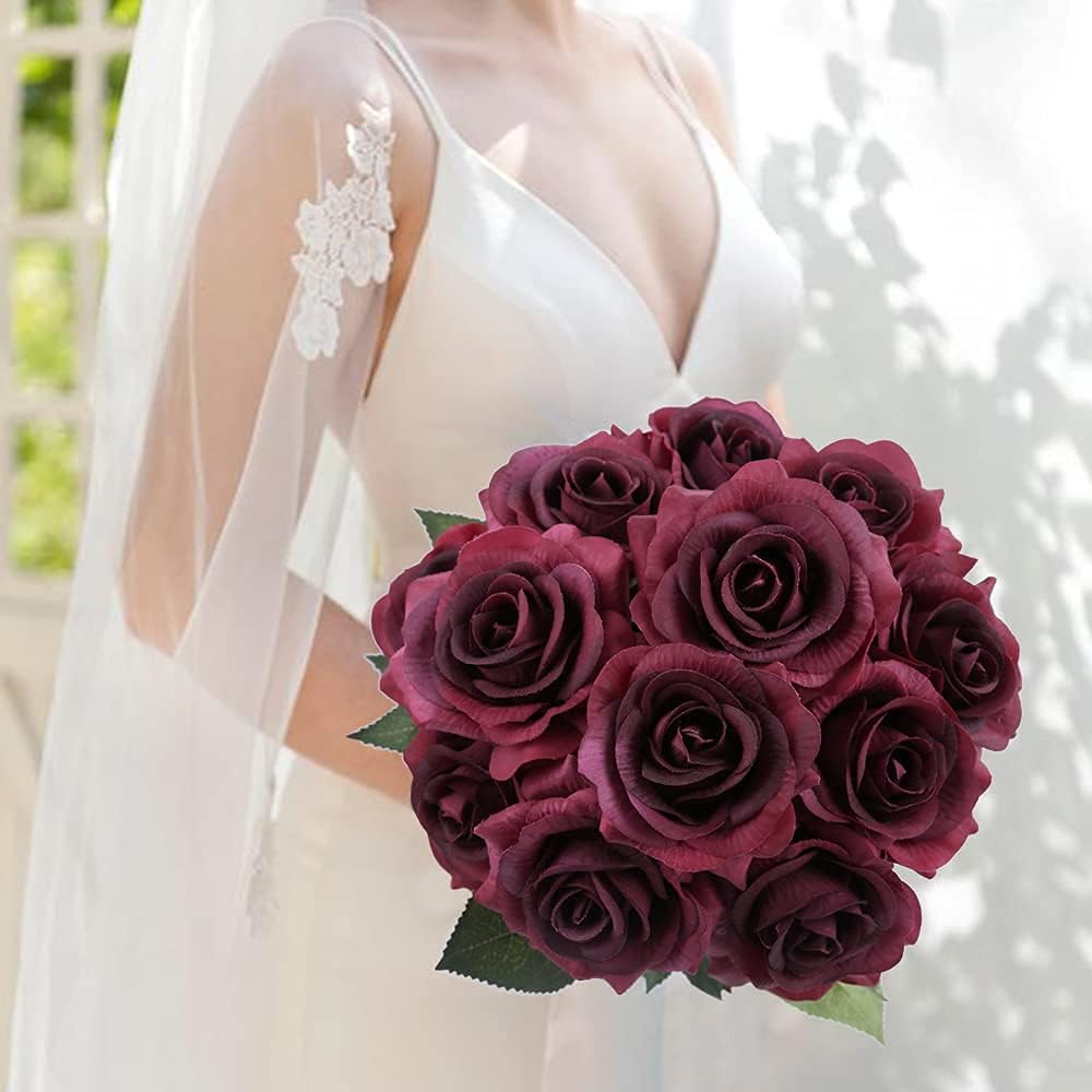 12PCS  Roses Artificial  Flowers Bouquet Real Touch Roses Silk Flowers