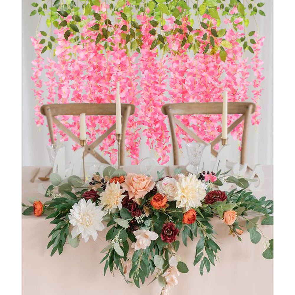 6 /12Pack 3.6 Feet/Pcs Silk Artificial Fake Wisteria Vine Ratta Hanging Garland for Home Party Garden Wedding Decor