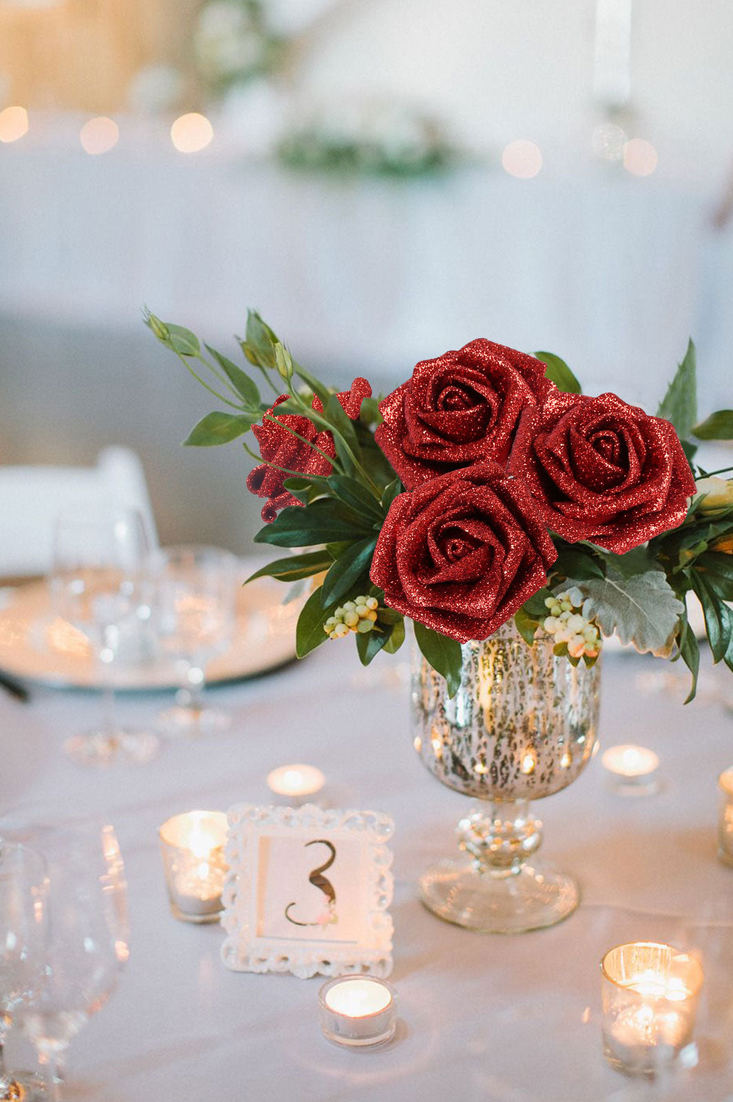 30pcs Glitter Roses Artificial Flowers Glitter Fake Roses