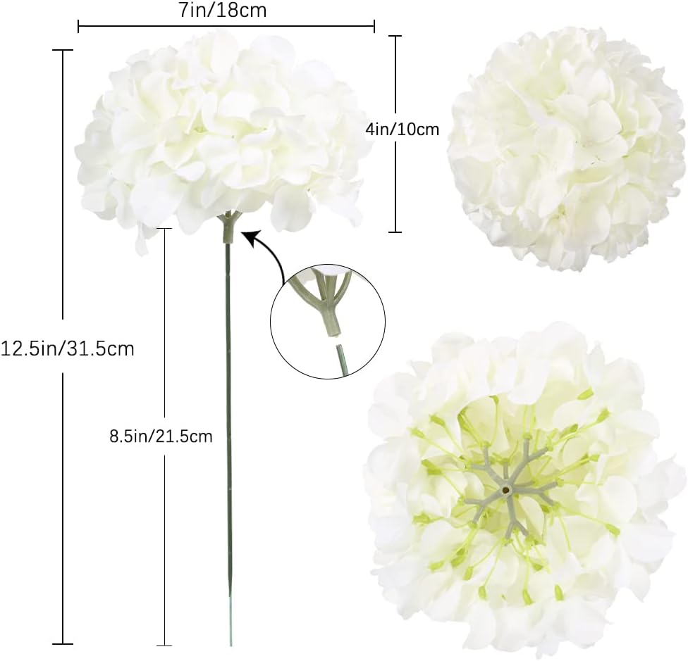 10pcs White Hydrangea Artificial Flowers White Silk Flowers Hydrangea