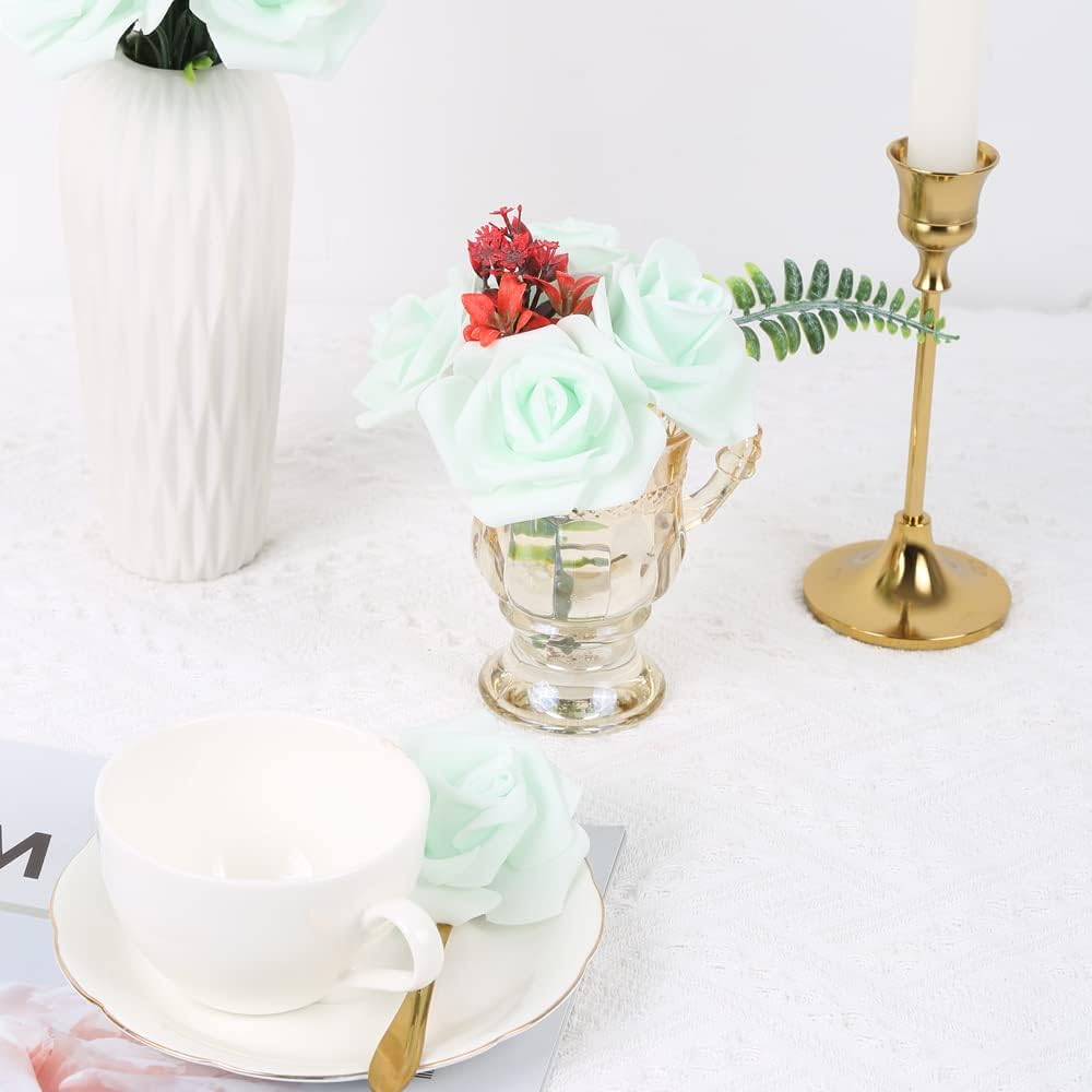 100 Pcs Real Looking Ivory White Foam Fake Roses